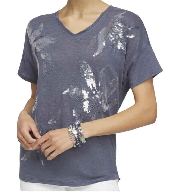 Slate Linen Sequin Tee